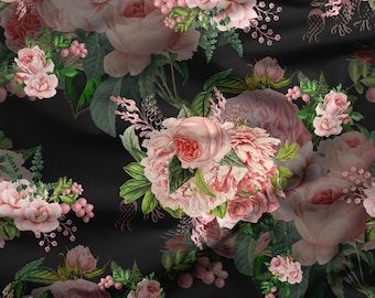 Watercolor Peonies Bouquet Softshell Fabric: Breathable Waterproof Jacket Material