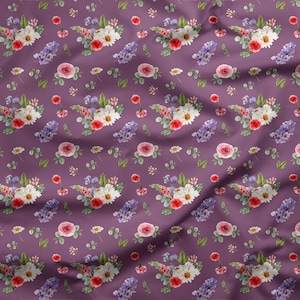 Softshell Fabric | Soft shell | jacket fabric | 300gsm | jacket fabric | fabric by yard  Watercolor bunny| flower meadow purple flowers