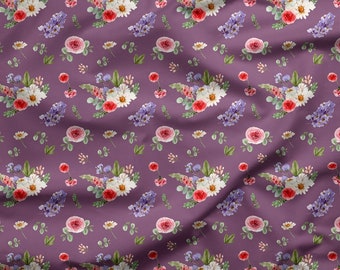 Watercolor Floral Softshell Fabric: Purple Flower Meadow, 300gsm