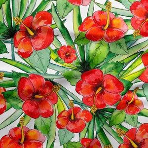 Tela impermeabile / Tessuto Codura / Tessuto canvas impermeabile / 200g / tessuto giacca / tessuto tagliato a misura / ibisco / foglie / fiori tropicali