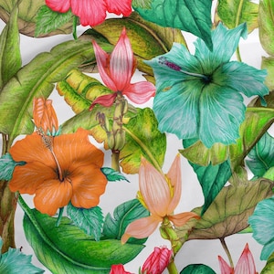 Tela impermeabile / Tessuto Codura / Tessuto in tela impermeabile / 200 g / tessuto per giacca / mezzo metro / Giungla / foglie / fiori tropicali