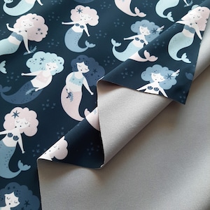 Mermaid Watercolor Print Softshell Fabric: 300gsm Jacket Fabric By half Yard