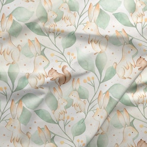 Softshell Fabric | Soft shell | jacket fabric | 300gsm | custom printed | jacket fabric | fabric by yard  Watercolor bunny| squirrel animals