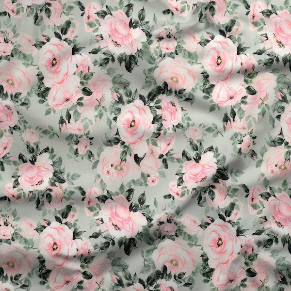 French terry | Sweatshirt fabric | French terry knit fabric | knitwear | Stoff | French Terry Fabric | Sommersweat | Pink roses mint
