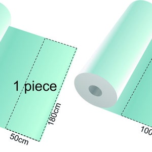 K&ouml;nnte beinhalten: Zwei Rollen hellblaues Geschenkpapier, eine in zwei St&uuml;cke geschnitten. Die Rolle links ist 50 cm breit und 180 cm lang. Die Rolle rechts ist 100 cm breit und 180 cm lang.