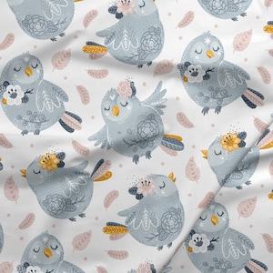 Softshell Fabric | Soft shell | jacket fabric | 300gsm | custom printed | jacket fabric | fabric by yard | Watercolor animals | Birds gray