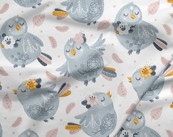 Watercolor Birds Softshell Fabric: Custom Printed Jacket Material - 300gsm