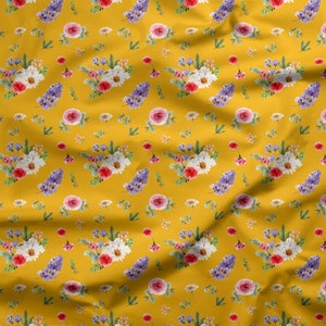 Tela impermeabile / Tessuto Codura / Tessuto tela impermeabile / 200g / tessuto giacca / tessuto tagliato a misura / fiori carini / estate / giallo