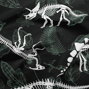Tela impermeabile / Tessuto Codura / Tessuto tela impermeabile / 200g / tessuto giacca / tessuto tagliato a misura / dinosauri / nero / scheletro