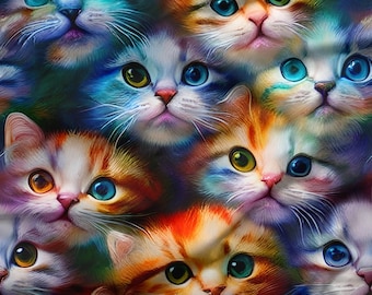 Wasserdichter Canvas Stoff: 200g Jackenstoff, bunte Katzen