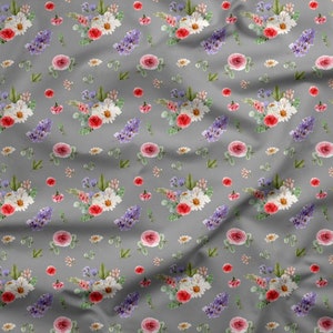 Softshell Fabric | Soft shell | jacket fabric | 300gsm | jacket fabric | fabric by yard  Watercolor bunny| flower meadow gray little flowers