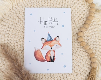 Birthday card Happy Birthday Fox Birthday card Congratulations A6 postcard
