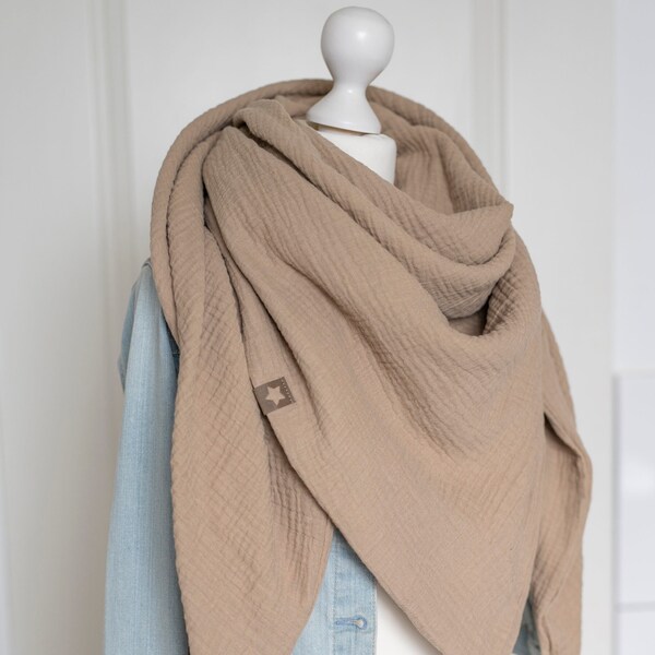 Bufanda de muselina para mujer XXL triangular beige arena para mujer y hombre bufanda de muselina