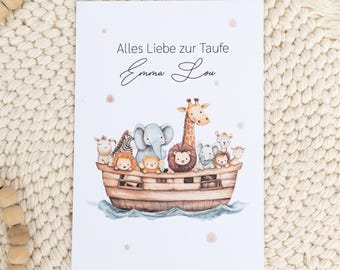 Karte zum Taufe Geschenk Taufe Glückwunsch A6 Postkarte Taufgeschenk Arche Noah