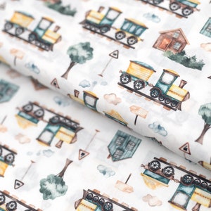 COTTON Railway Fabric -Cotton- White - Children - Baby - Boy -Girls from 50 cm