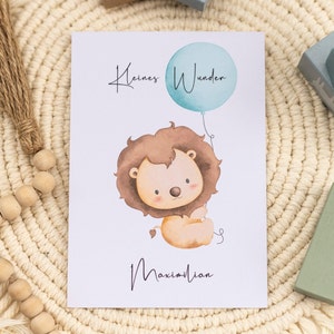 Glückwunschkarte Postkarte Geburtskarte Karte Geburt Baby personalisiert Name besonders hochwertig - Kleines Wunder kleiner Löwe