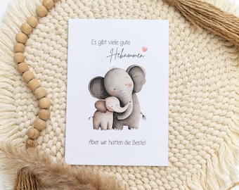 Postkarte Hebamme süßer Elefant Danksagung