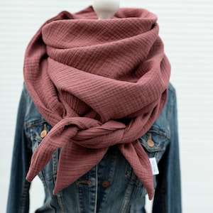 Muslin scarf, triangle scarf, neckerchief, blush, for women, girls, men, double-layered, for children and adults.