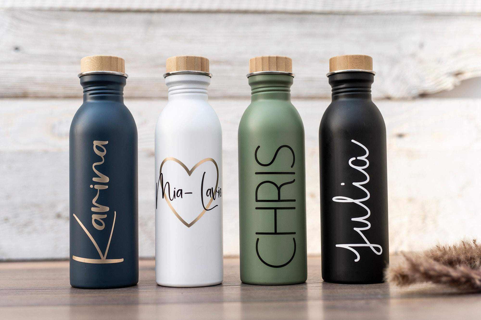 Engraved 650ml Metal Water Bottle with Wooden Lid Corporate Gift