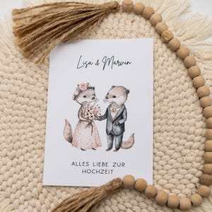 Karte zur Hochzeit Glückwunschkarte Otter Paar personalisiert Postkarte A6 Format
