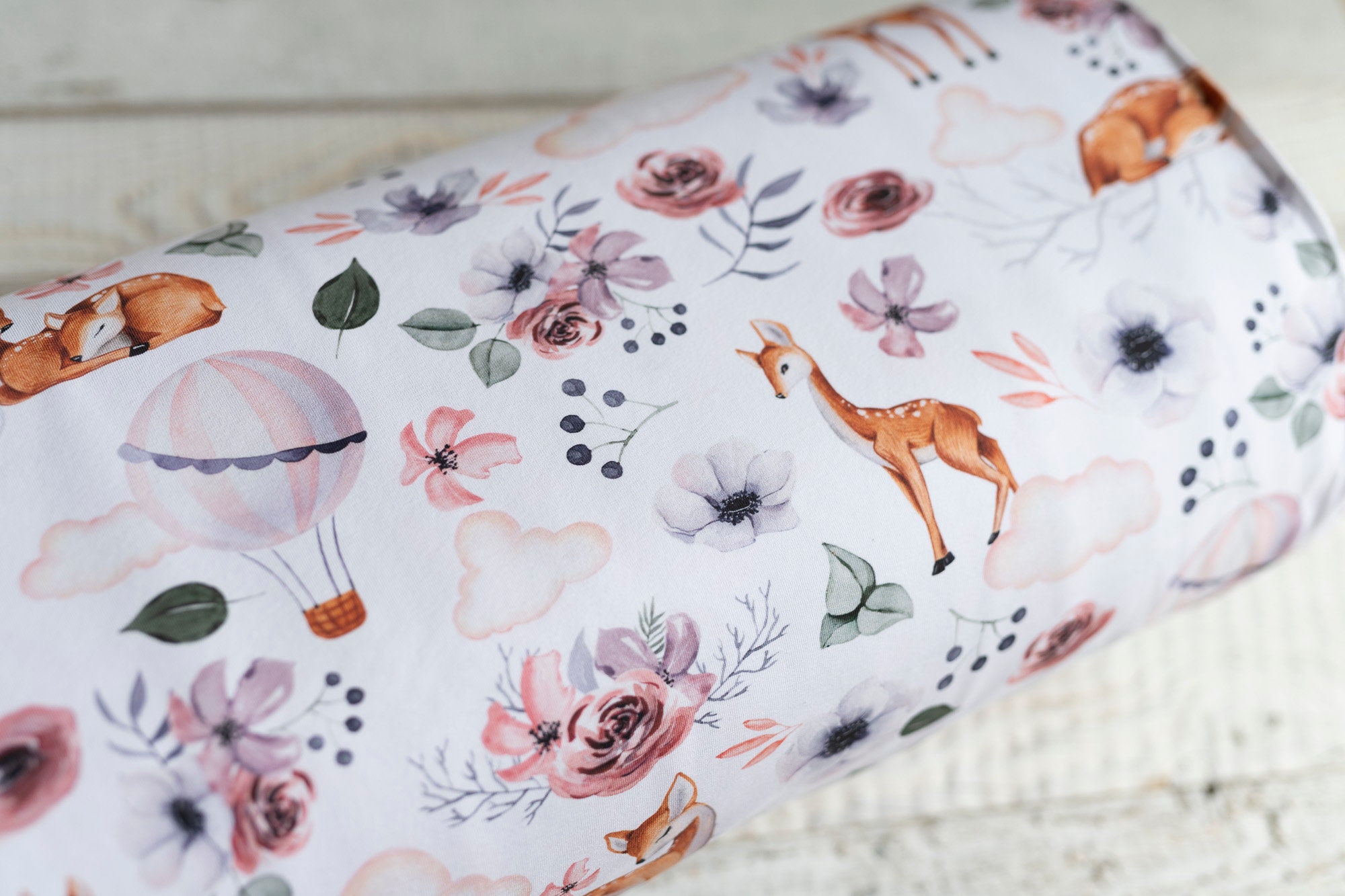 Jersey Fawn Fabric -Cotton Jersey- Watercolor - White - Pink - Boho -…