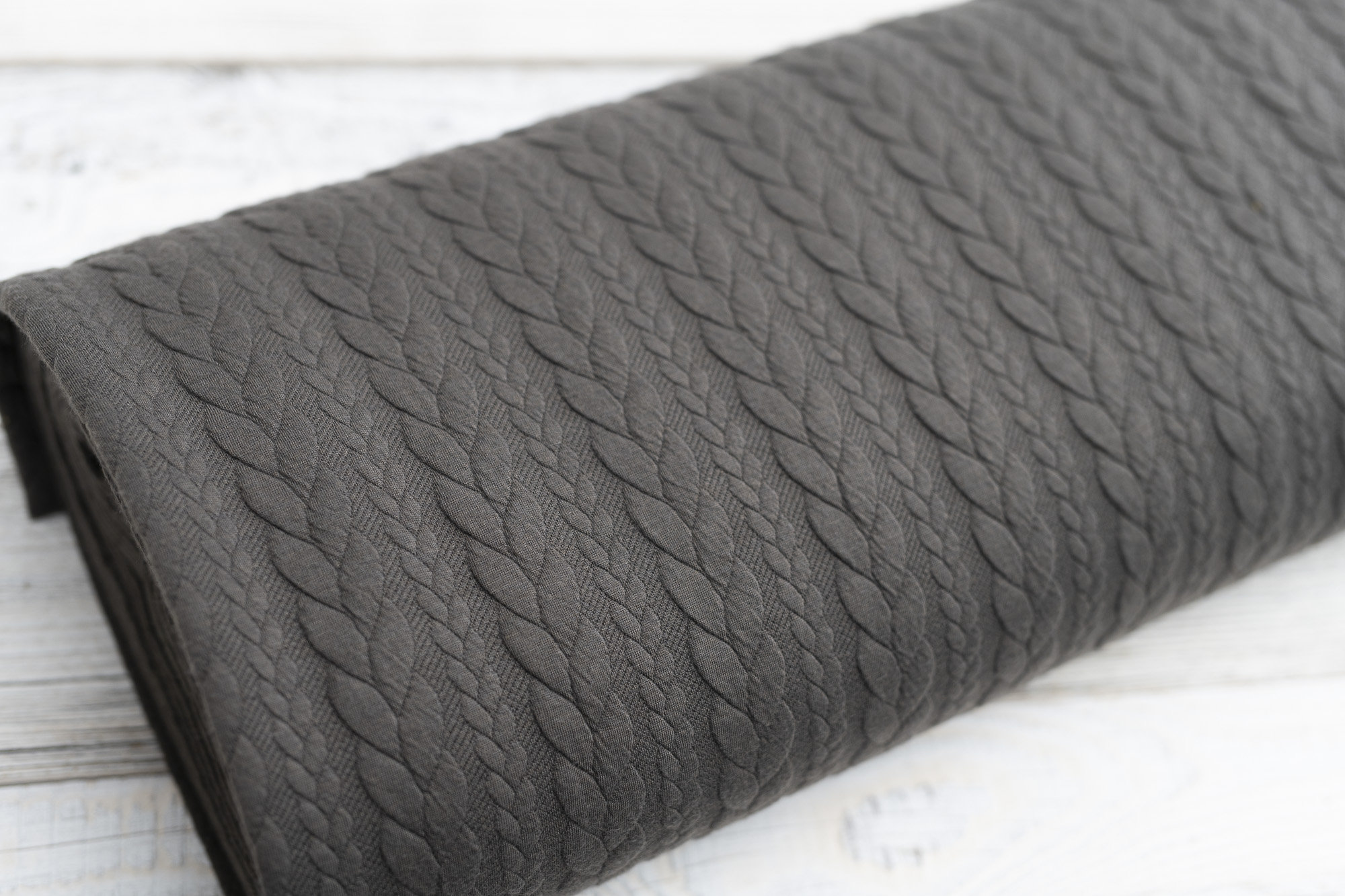 Fabric Jacquard Knitted Fabric Braid Pattern Cold Brown 0.5 m