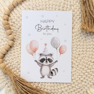 Karte zum Geburtstag Happy Birthday kleiner Waschbär Geburtstagskarte Glückwunsch A6 Postkarte
