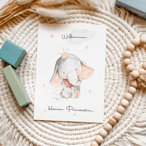 Glückwunschkarte zur Geburt Postkarte Geburtskarte Geburt Neugeborenes Name personalisiert hochwertig - Willkommen Elefant Baby Mädchen
