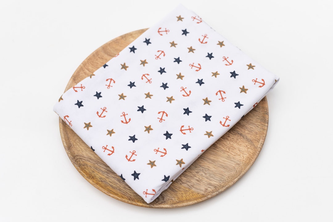 Jersey Stoff „Anker Und Sterne“ – 95 % Baumwolle, 5 % Elasthan, 150 Cm Breit, OEKO-TEX Zertifiziert