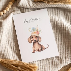 Karte zum Geburtstag Happy Birthday Dackel Geburtstagskarte Glückwunsch A6 Postkarte Hund