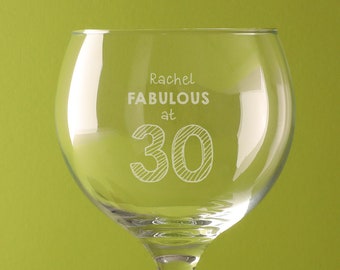 Personalised 'Fabulous at' Gin Glass - Personalized Funny Birthday Gift for Women Her Friends - Unique 40 50 60 70 80 Year Old Present