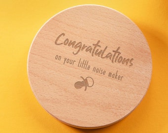 Engraved "Congratulations On Your Little Noise Maker" Keepsake Memory Box or Wooden Coaster - Funny Baby Shower Gift for New Mums Dads
