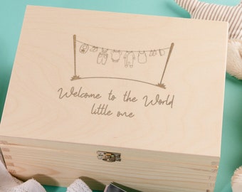 Engraved "Welcome To The World Little One" Baby Keepsake Memory Box - Unique Baby Shower Gift For New Mums