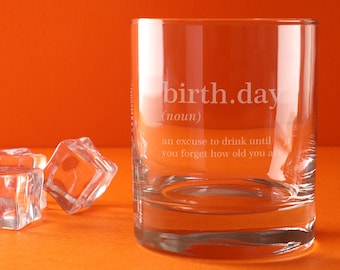 Engraved Birthday Definition Whiskey Glass Tumbler - Funny Birthday Gift for Men Him Friends