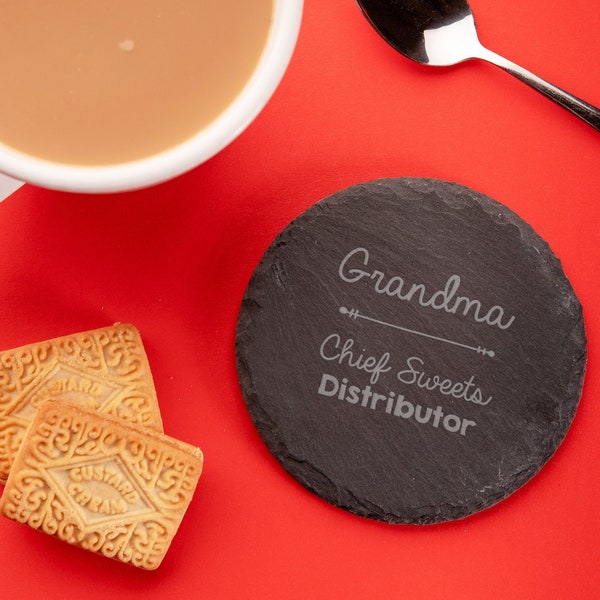 Personalised "Grandma Chief Distributor of Sweets" Wood or Slate Coaster - Granny Gifts - Christmas Birthday Thank You Gift from Grandkids