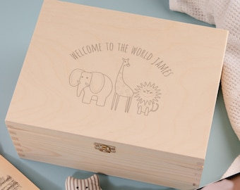 Personalised "Welcome To The World" Baby Keepsake Memory Box - Personalized Baby Shower Gift For Girl or Boy