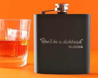 Engraved "Don't Be A D*ckhead" Coaster or Hip Flask - Funny Rude Gift For Friend - Offensive Birthday Present