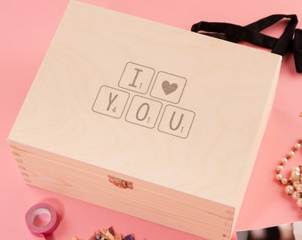 Engraved "I Love You" Wedding Keepsake Memory Box - Unique Anniversary Gift For Men Women