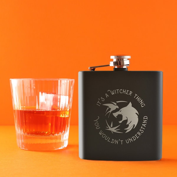 Engraved "It's a Witcher Thing" Leather or Metal Hip Flask - Funny Fantasy TV Show Lover Gift for Him Her