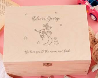 Personalised "We Love You To The Moon And Back" Baby Keepsake Memory Box - Personalized Birthday Gift For Boys and Girls