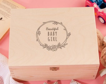 Engraved "Beautiful Baby Girl" Baby Keepsake Memory Box - Unique Baby Shower Gift For New Mums and Dads