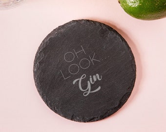 Engraved "Oh Look... Gin" Wooden, Glass or Slate Coaster - Funny Birthday Gift For Women - Gin Lovers Gift for Her - Mother's Day Gift