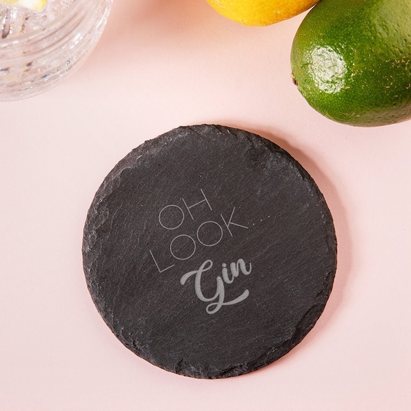 Engraved "Oh Look... Gin" Wooden, Glass or Slate Coaster - Funny Birthday Gift For Women - Gin Lovers Gift for Her - Mother's Day Gift