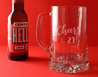 Personalised "Cheers!" Beer Glass Tankard - Personalized Milestone Birthday Gift for Men Him Friends