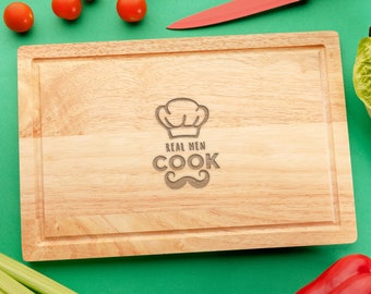 Engraved "Real Men Cook" Wooden Chopping / Cutting Board - Funny Cooking Gift For Him