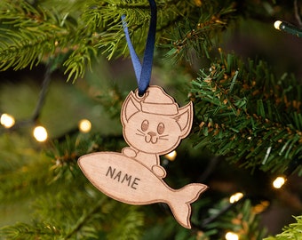 Personalised Cat Bauble - Personalized Pet Decoration - Cat Christmas Tree Ornaments - Engraved Wooden Xmas Gift