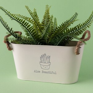 Engraved Metal Planter ‘Aloe Beautiful’ - Valentines Gift for Her - Affirmation Gifts for Women - New Home Gifts for Garden Lovers