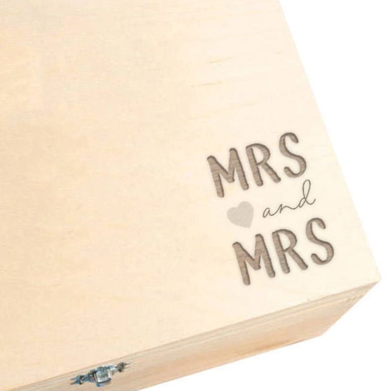 Engraved Mrs and Mrs Lesbian Wedding Keepsake Memory Box Unique Anniversary Gift For Wife Couple image 2