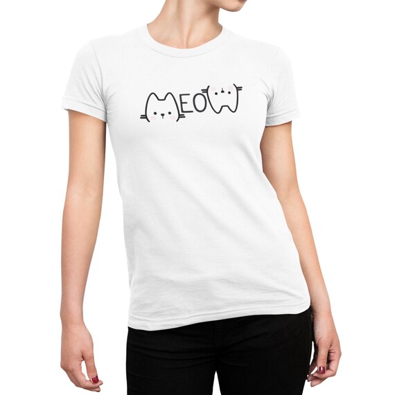 Meow T Shirt Cotton Tee Funny Cat Lover Gifts Cute Gifts for Cat