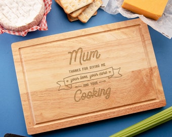 Personalised "Thanks for Your Love Your Care and Your Cooking" Chopping Board for Mum - Personalized Anniversary Gift for Him Her